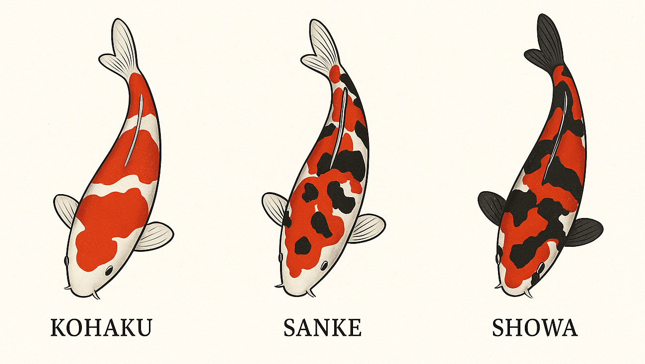 Graphic Image of 3 fish which are examples of Go Sanke Koi | Little Koi Pond